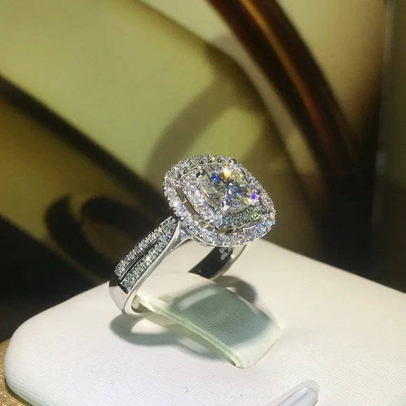 😍Round Zircon Double Layer Square Classic Engagement Ring for Women, L199 - Picture 5 of 8